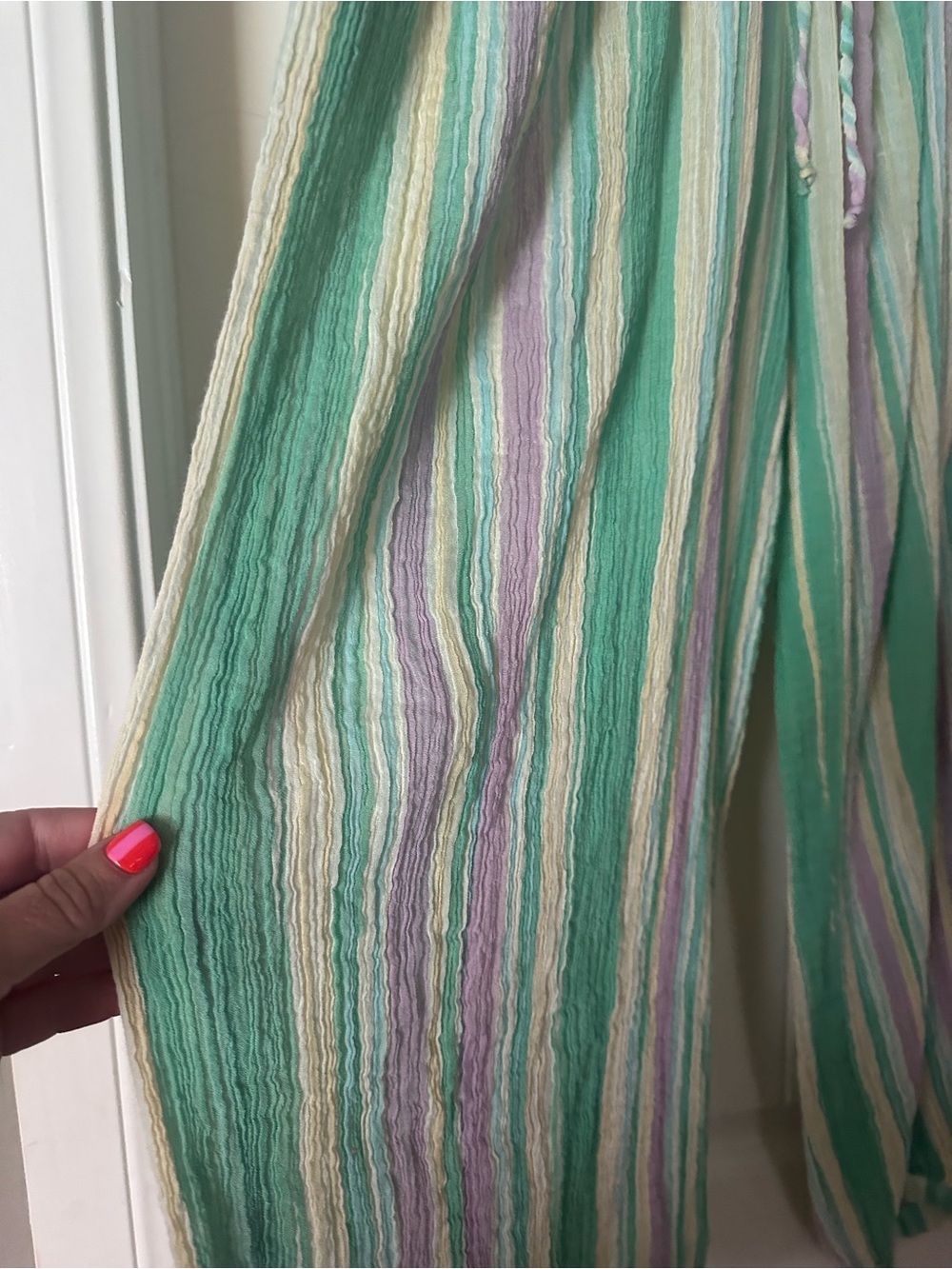 NWOT FP Playa Party Stripe Pants M crinkle gauze Sage Aqua Green Purple - Picture 4 of 8